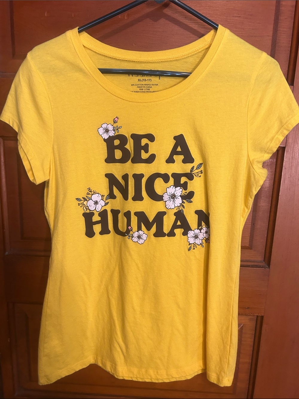 Wound Up Yellow "Be A Nice Human" Floral Graphic Tee